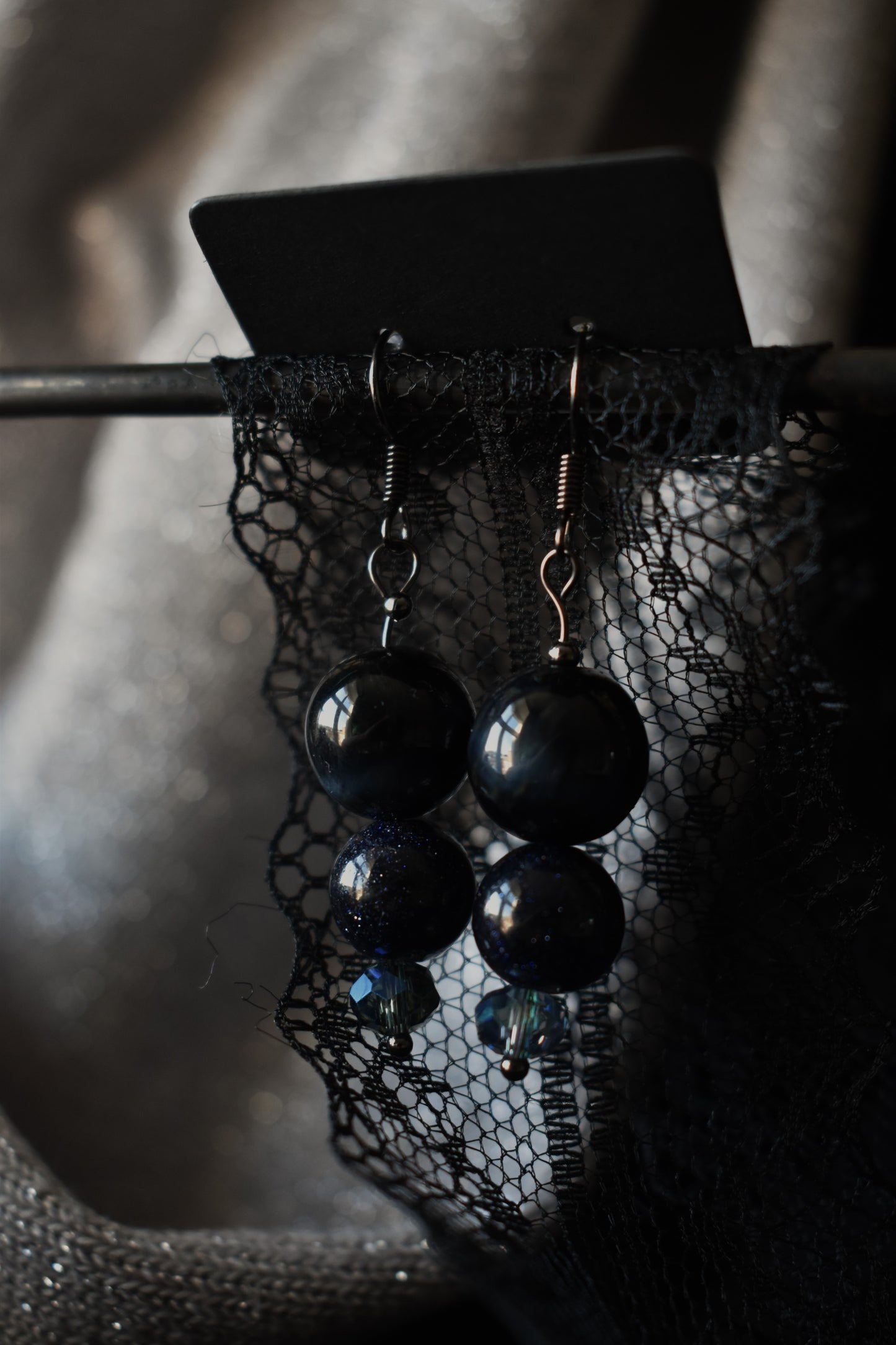 Blue Tiger Eye And Sandstone Silver Colored Earrings