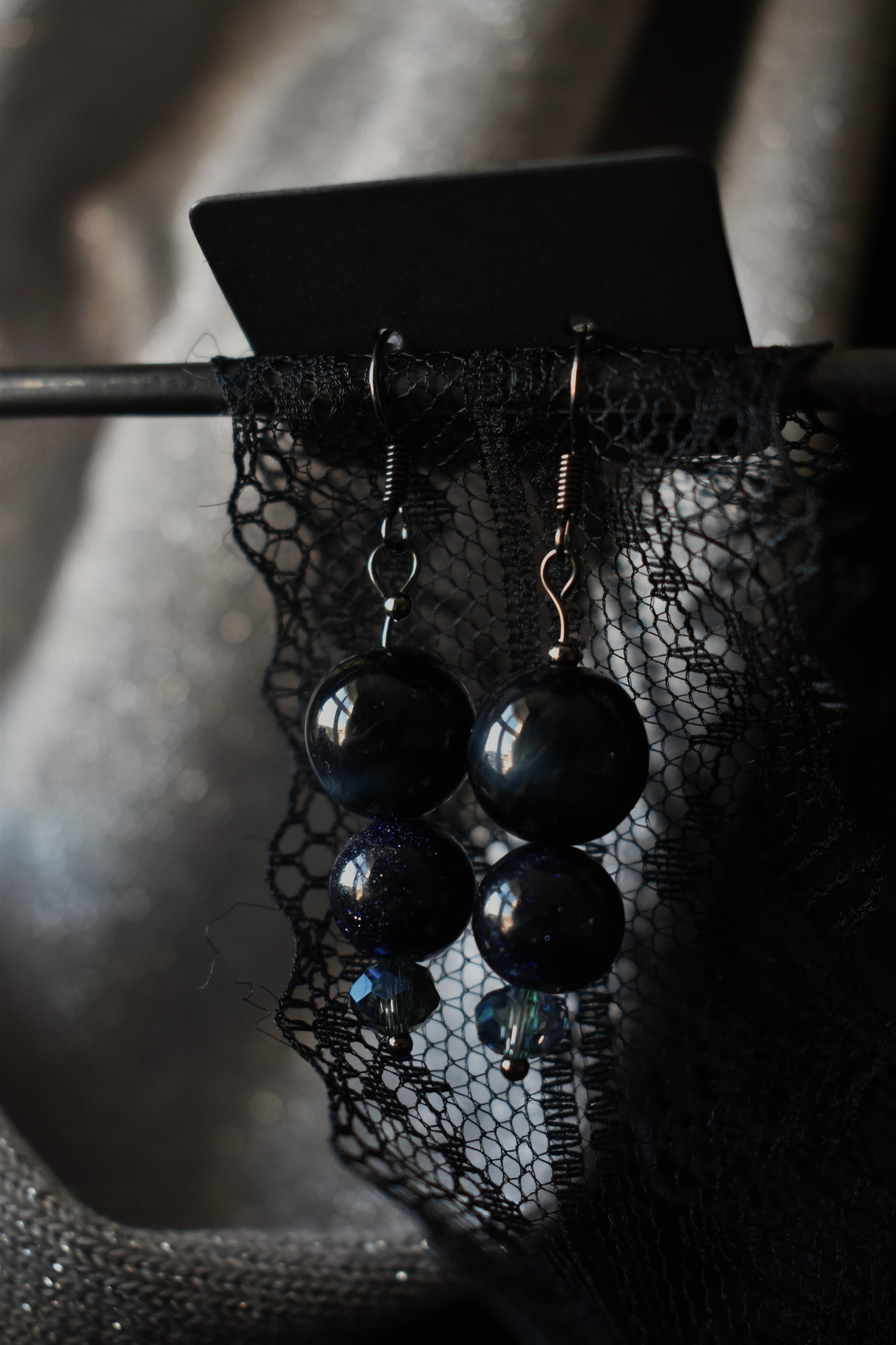 Blue Tiger Eye And Sandstone Silver Colored Earrings 
