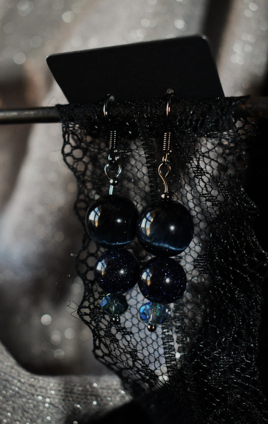 Blue Tiger Eye And Sandstone Silver Colored Earrings 