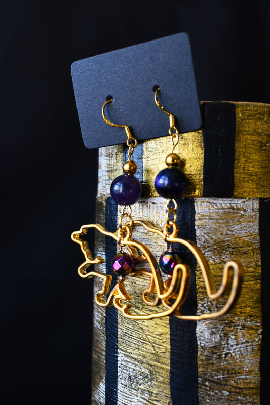 Handmade Golden Cat Earrings With Universe Tigereye