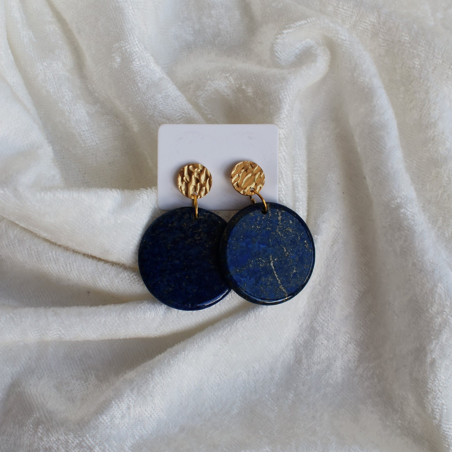 Natural Lapis Lazuli Circular Golden Earrings