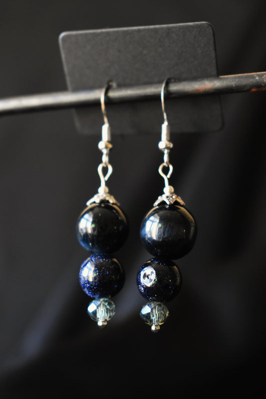 SIlver colored blue tiger eye and sandstone earrings
